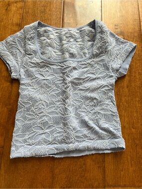 Full Tilt Light Blue Floral Crochet Scoop Neck Crop Top